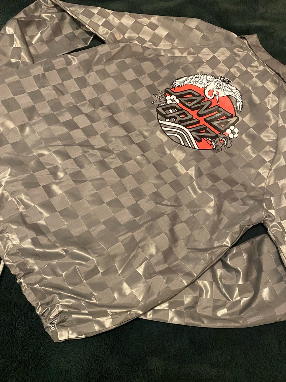 Santa Cruz Skateboards Grey Check Crane Dot Windbreaker Large Unisex